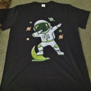 Black Graphic Short Sleeve Tee with Green Astronaut Design